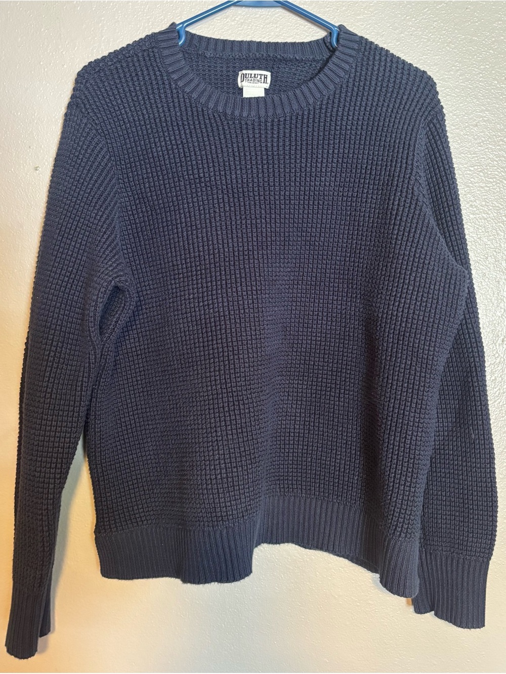 Duluth Trading Co Navy Waffle-Knit Crewneck Sweater